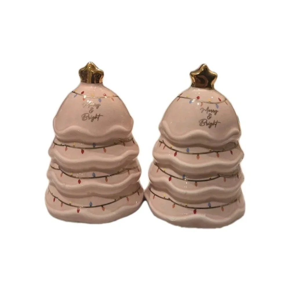 New Pink Christmas Tree Salt & Pepper Shakers Salt N Pepper Dinning Set